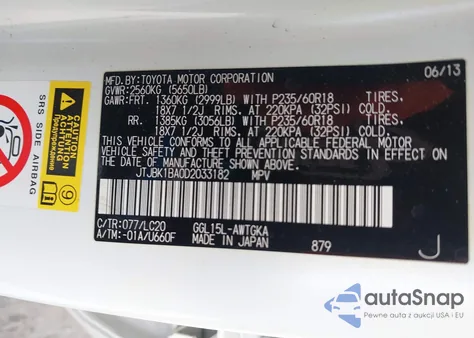 2013 Lexus Rx 350 из США, поврежденный, VIN JTJBK1BA0D2033182